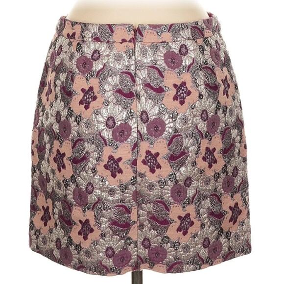 J CREW COLLECTION wool silk pink silver purple floral brocade mini pencil skirt - Picture 2 of 8